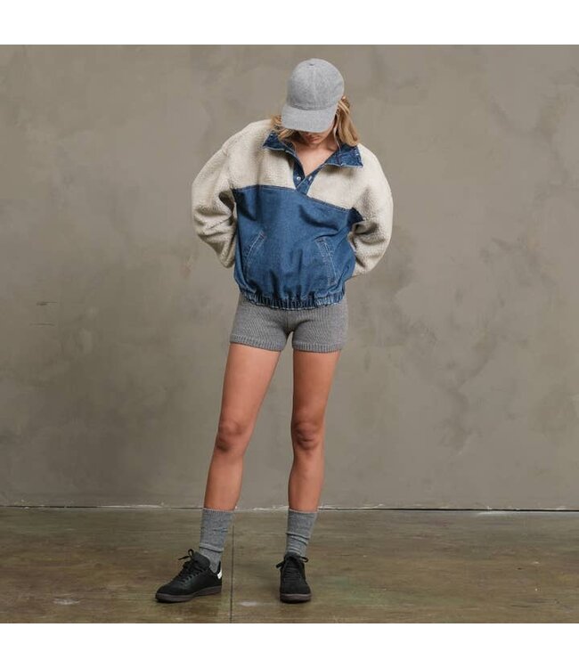 RAISONNEL TEDDY DENIM SNAP JACKET