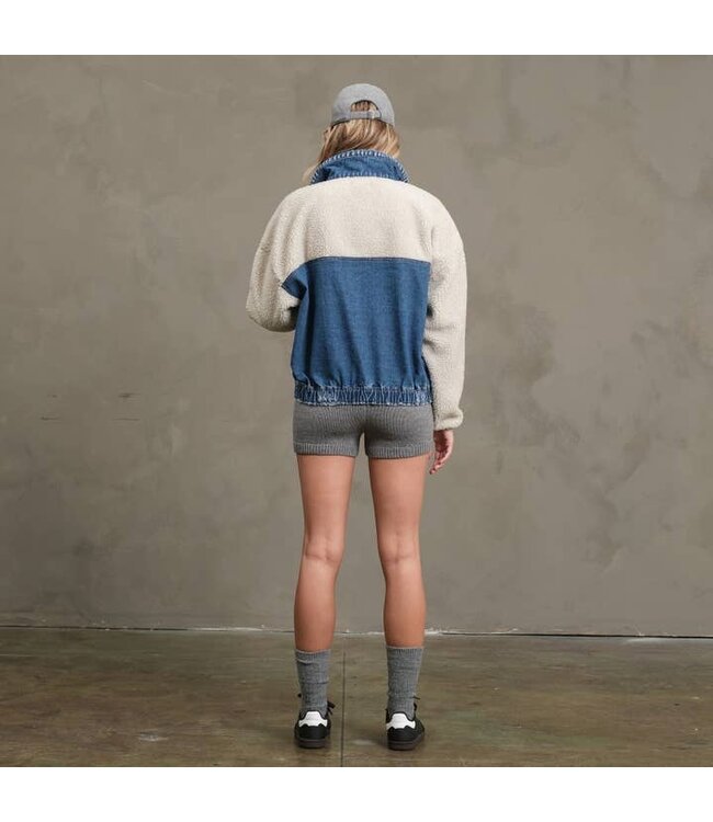 RAISONNEL TEDDY DENIM SNAP JACKET