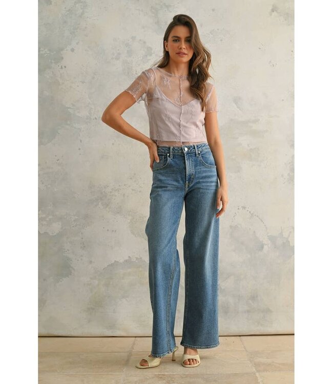 MIOU MUSE LACE FABRIC TANK