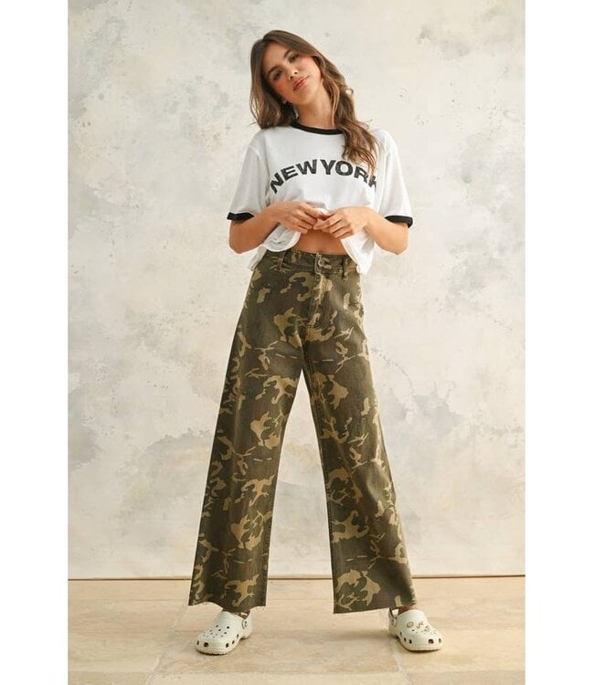 MIOU MUSE CAMO WIDE LEG STRETCH DENIM