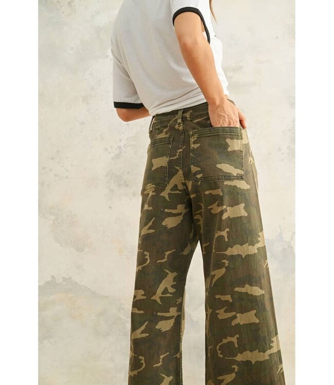 MIOU MUSE CAMO WIDE LEG STRETCH DENIM