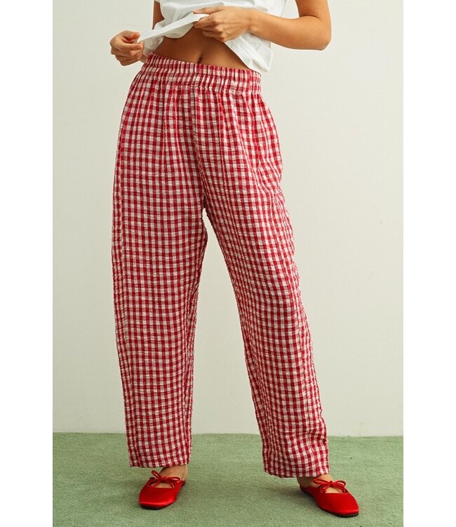 MIOU MUSE GINGHAM PATTERN ELASTIC BAND WAIST PANTS