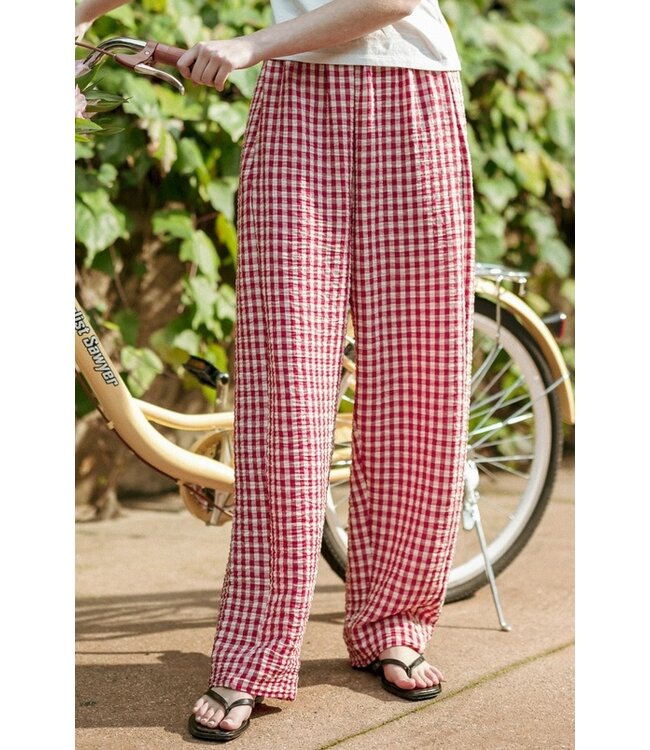 MIOU MUSE GINGHAM PATTERN ELASTIC BAND WAIST PANTS