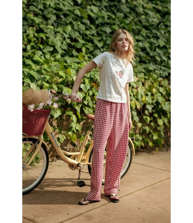 MIOU MUSE GINGHAM PATTERN ELASTIC BAND WAIST PANTS