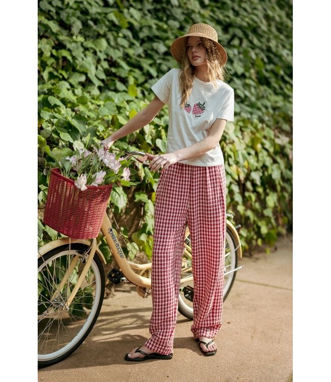 MIOU MUSE GINGHAM PATTERN ELASTIC BAND WAIST PANTS