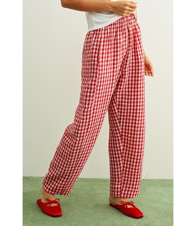 MIOU MUSE GINGHAM PATTERN ELASTIC BAND WAIST PANTS