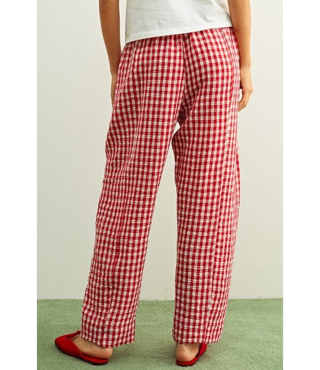 MIOU MUSE GINGHAM PATTERN ELASTIC BAND WAIST PANTS
