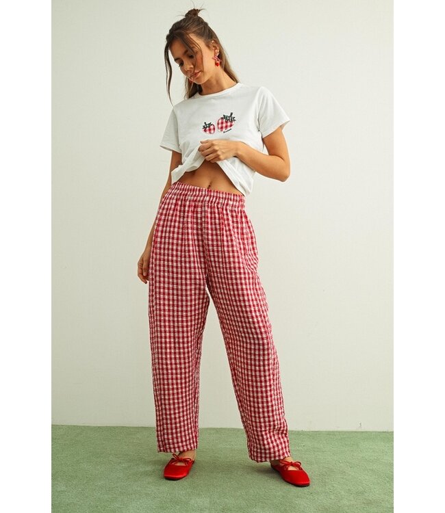 MIOU MUSE GINGHAM PATTERN ELASTIC BAND WAIST PANTS