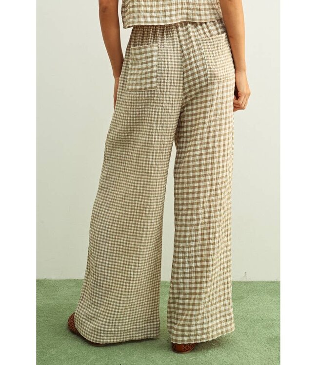 MIOU MUSE Mixed Gingham Straight Pant Tan