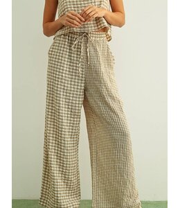 MIOU MUSE Mixed Gingham Straight Pant Tan