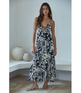 BY TOGETHER Woven Rayon Tribal Dress Black