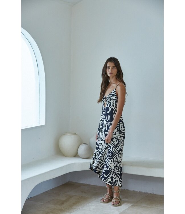 BY TOGETHER Woven Rayon Tribal Dress Black