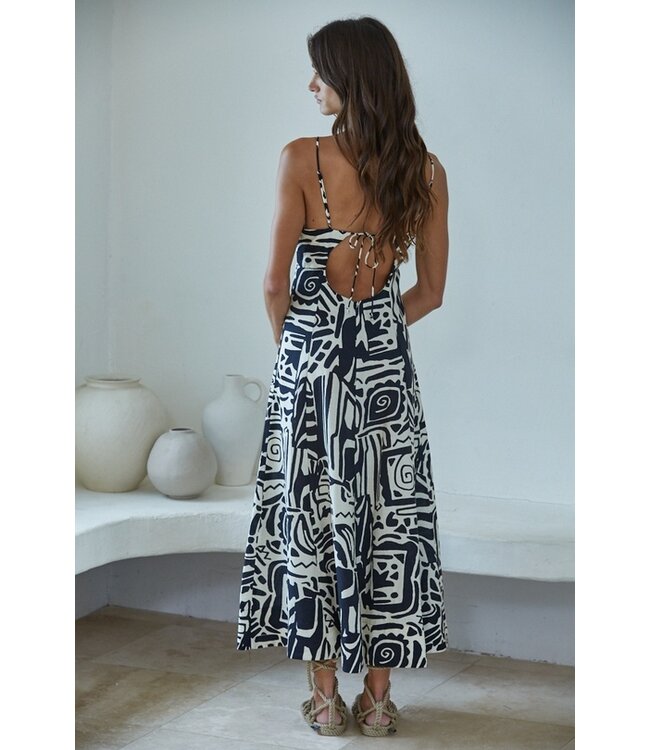 BY TOGETHER Woven Rayon Tribal Dress Black