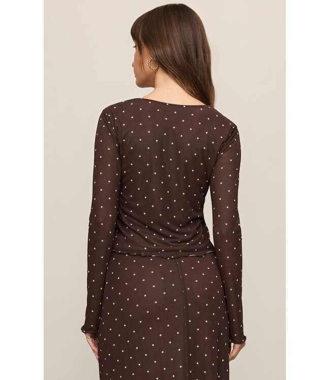 Z SUPPLY Amara Polka Dot Mesh Top Brown