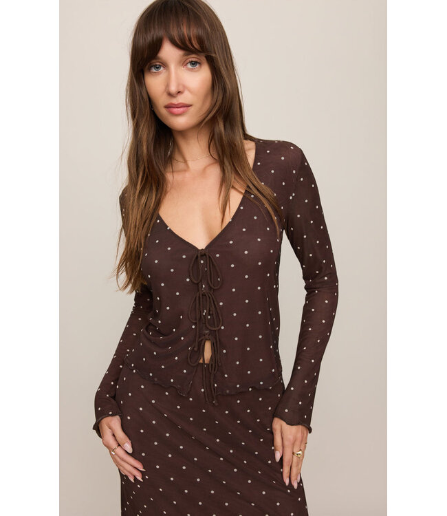 Z SUPPLY Amara Polka Dot Mesh Top Brown