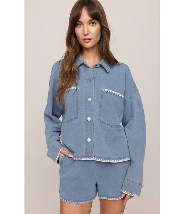 Z SUPPLY All Day Crop Whipstitch Jacket Blue