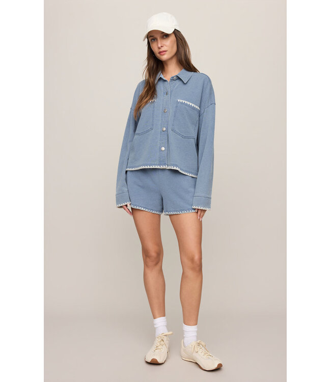 Z SUPPLY All Day Crop Whipstitch Jacket Blue