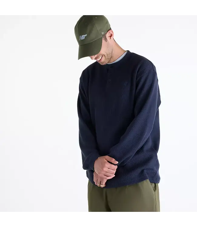 NEW BALANCE Numeric Waffle Knit Long Sleeve Henley Navy