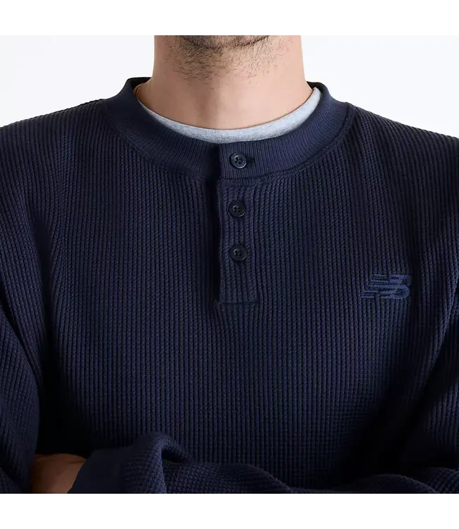 NEW BALANCE Numeric Waffle Knit Long Sleeve Henley Navy