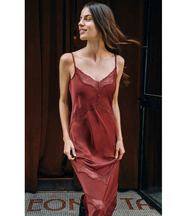Z SUPPLY Bruna Lace Inset Midi Dress Red