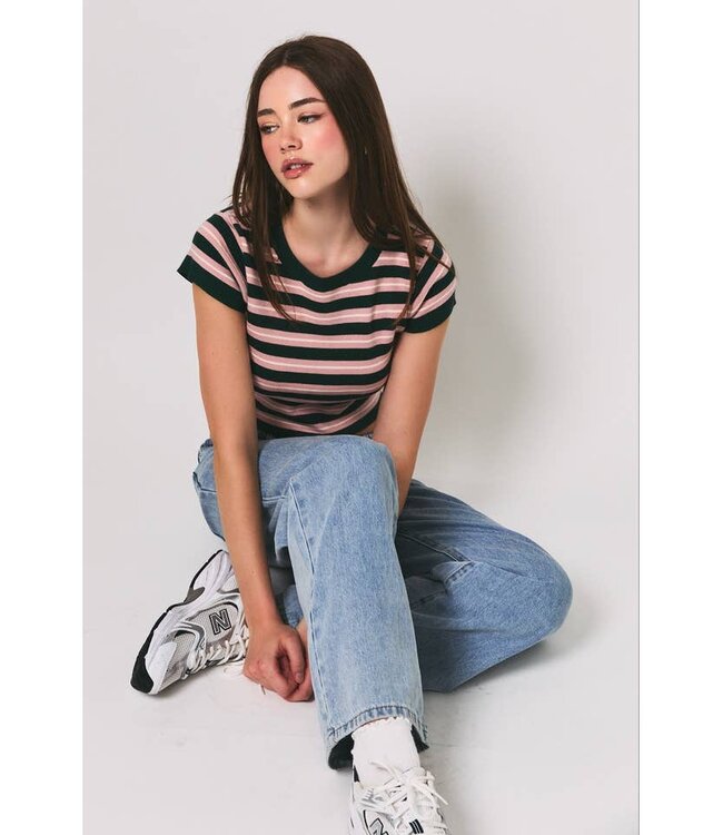LE LIS Danielle Striped Knit Tee Green