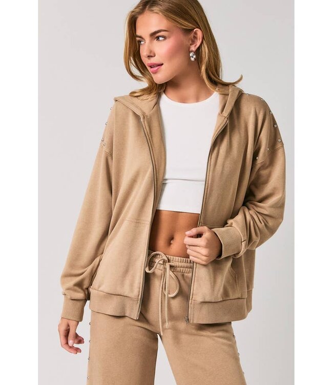 LE LIS Dylan Studded Zip Up Tan