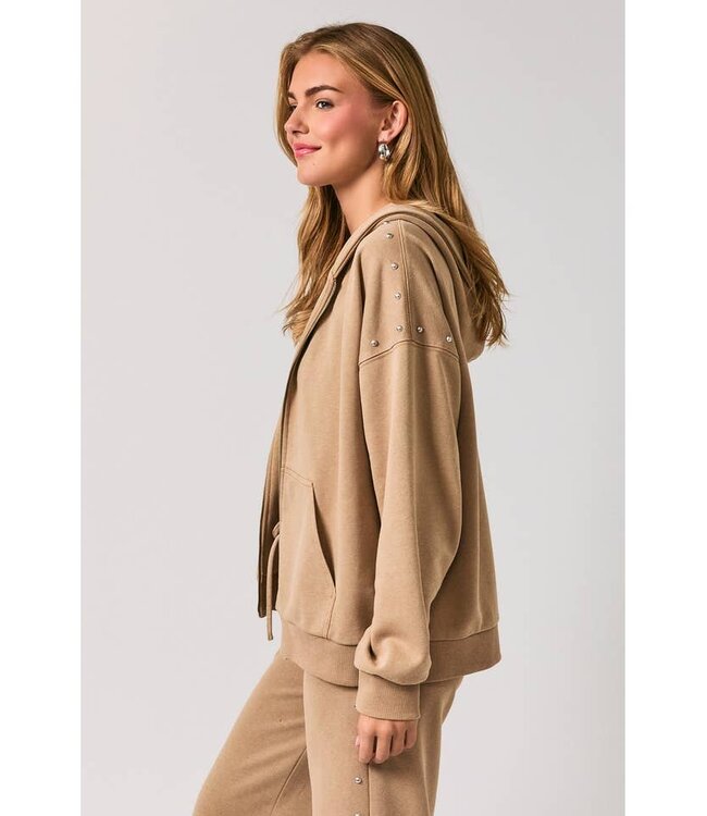 LE LIS Dylan Studded Zip Up Tan