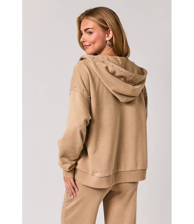 LE LIS Dylan Studded Zip Up Tan