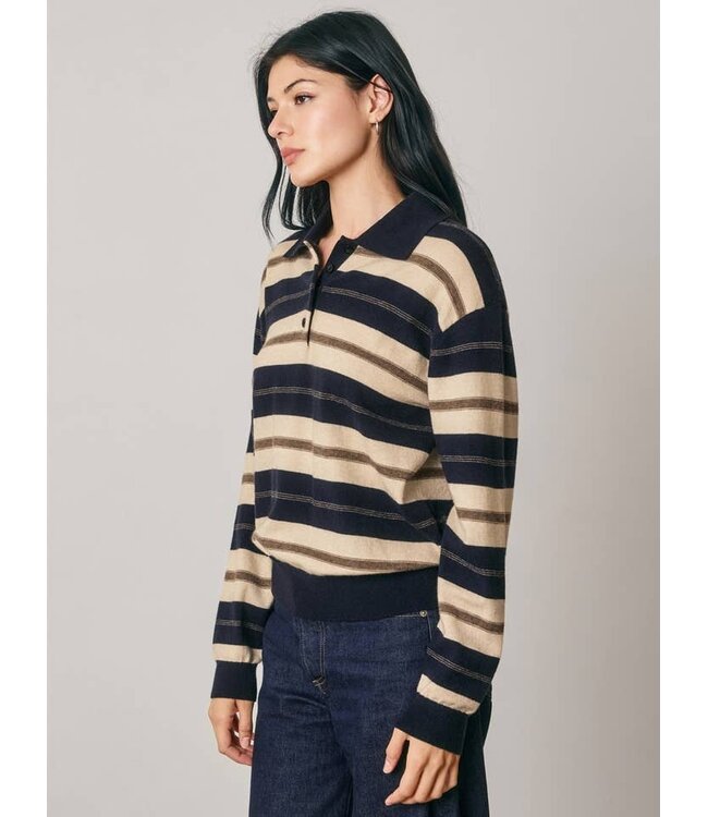 DRESS FORUM Striped Collared Knit Sweater