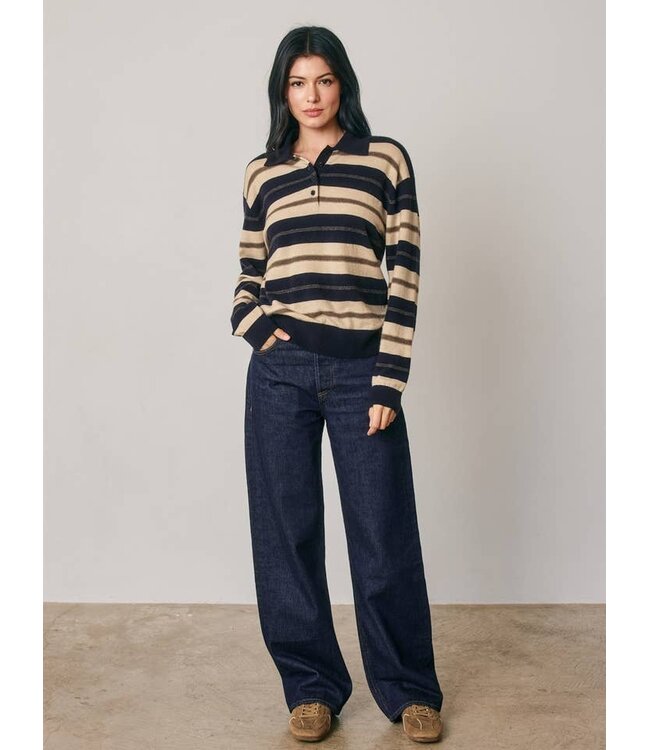 DRESS FORUM Striped Collared Knit Sweater