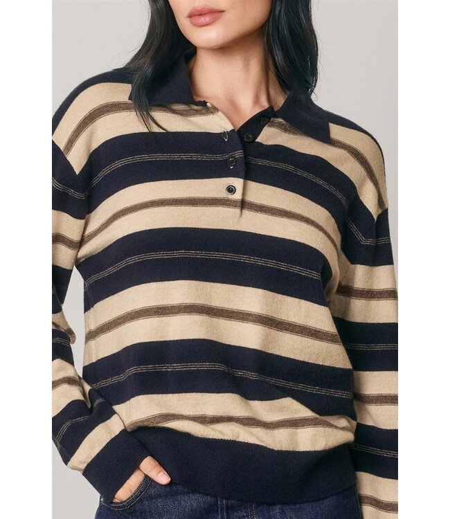 DRESS FORUM Striped Collared Knit Sweater
