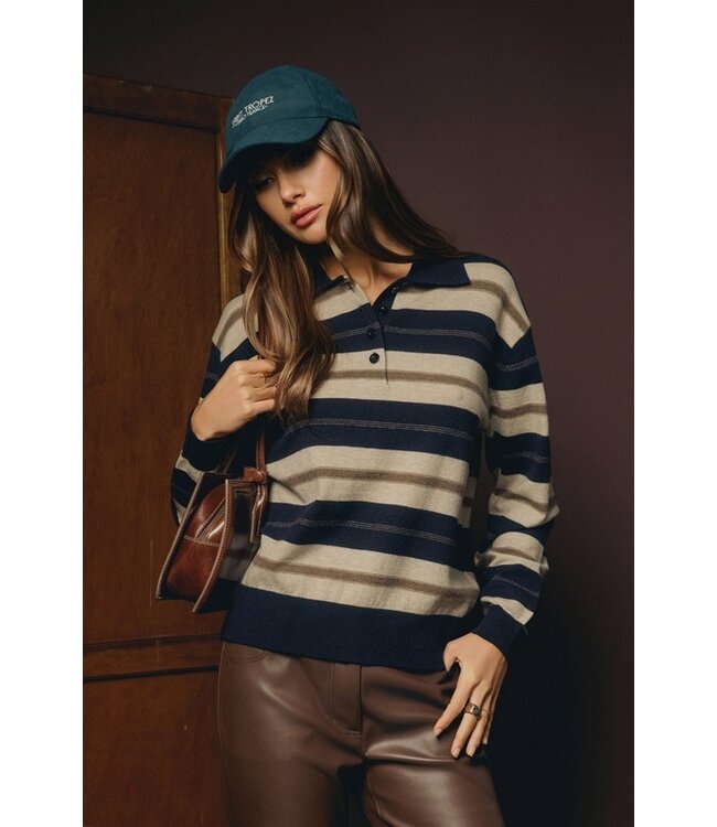 DRESS FORUM Striped Collared Knit Sweater