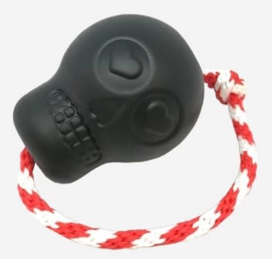 4.5" USA-K9 MAGNUM SKULL DURABLE RUBBER CHEW TOY, TREAT DISPENSER, REWARD TOY, TUG TOY, AND RETRIEVING TOY - BLACK MAGNUM