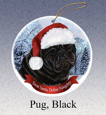 Pet Gifts Round Ornament Pug  Black
