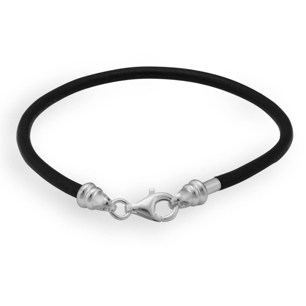 Black Leather Bracelet 7.5" for Sterling Charms