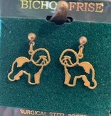 24k Gold Finished  Earrings Bichons Fries