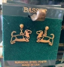 24k Gold Finished  Earrings Basset Hound