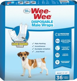 WEE-WEE DISPOSABLE MALE DOG WRAPS-XS-SM 36 PK