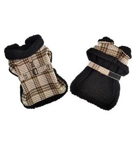 XL Sherpa-Lined Dog Harness Coat - Brown & White Plaid