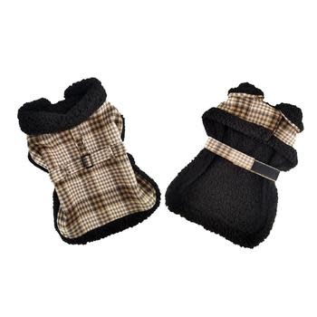 XL Sherpa-Lined Dog Harness Coat - Brown & White Plaid