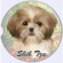 Absorbent Car Coaster - Shih Tzu, Tan & White, Puppy Cut