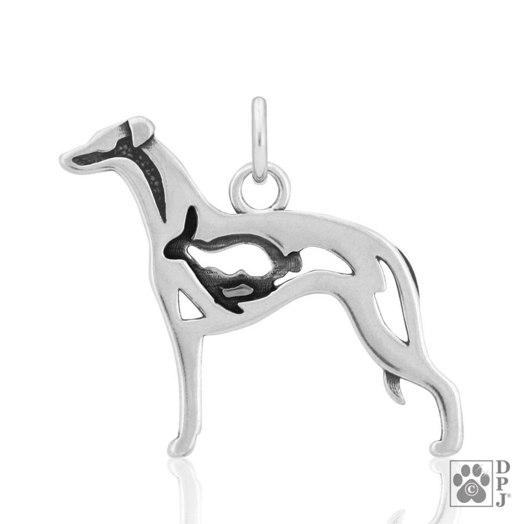 Sterling Silver Whippet Pendant w/Bunny