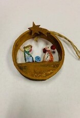 Ornament - Wood Circle Cinnamon Paper Nativity