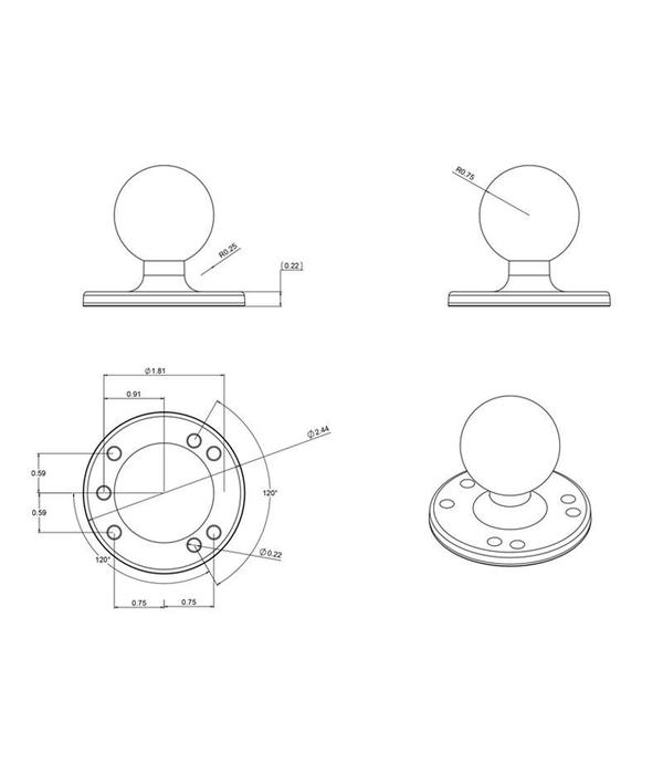 RAM Mounts Round Plate With C Size 1.5" Ball Aluminum Base