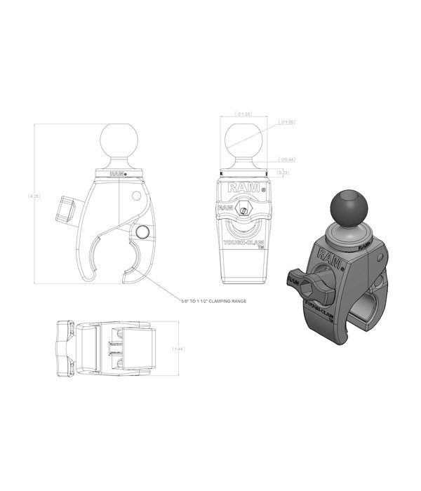 RAM Mounts Tough-Claw With 1" Ball Unpacked