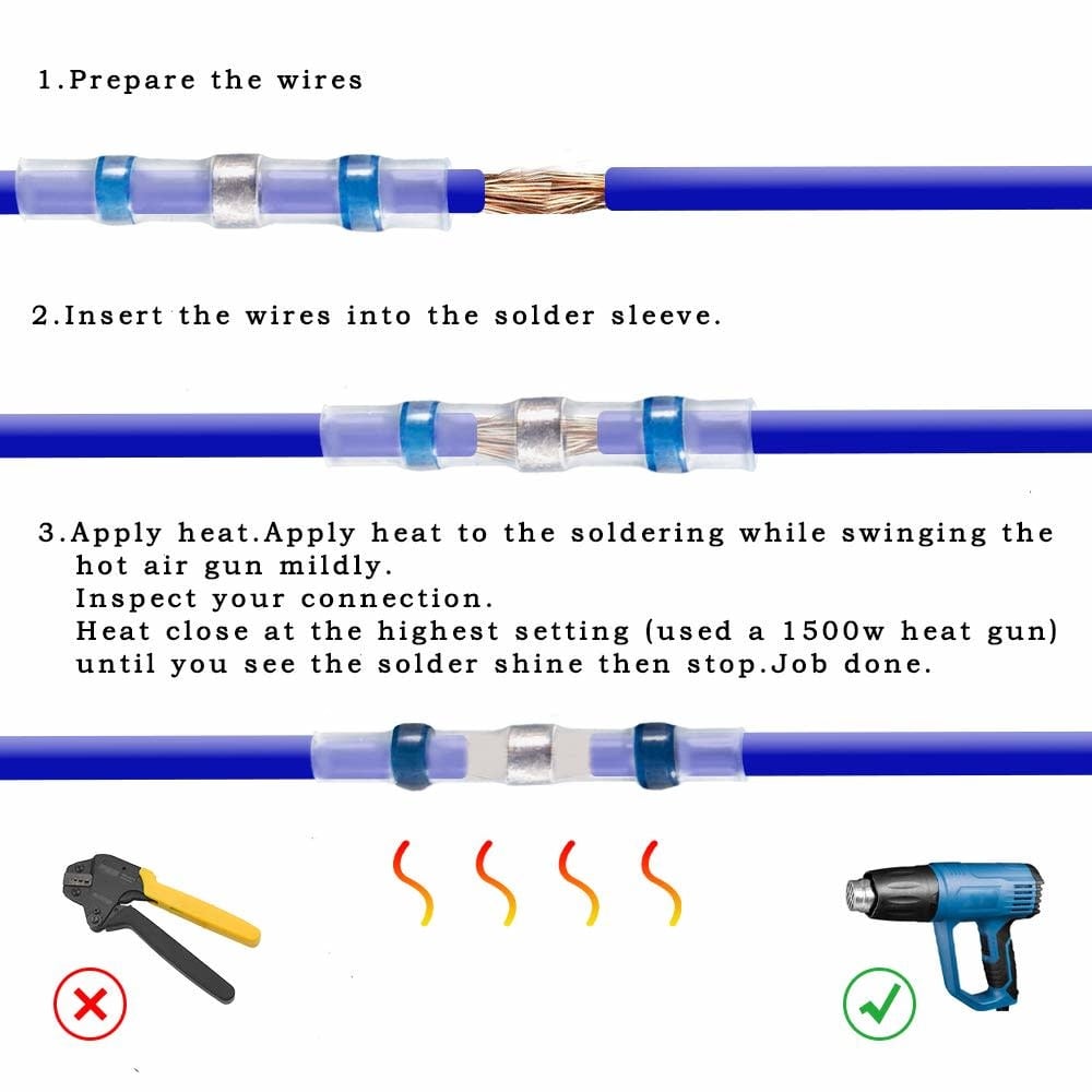 Solder Sleeve Heat Shrink Butt Waterproof Insulated Wire Splice Connectors Set 