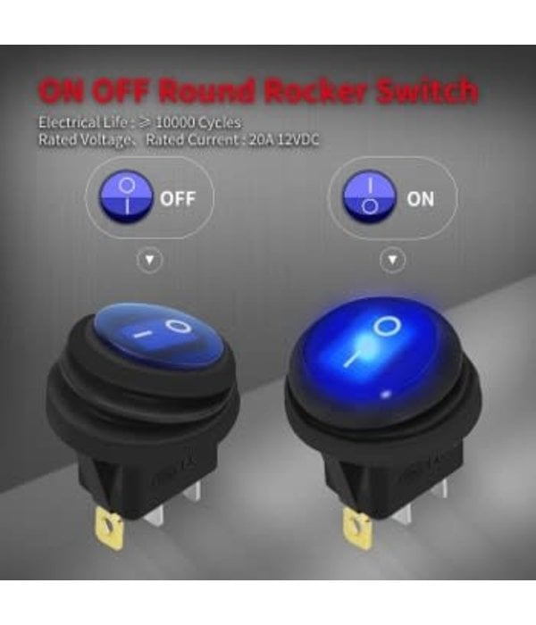 Switch Round Rocker Lighted Toggle Switch Waterproof Blue 20Ah