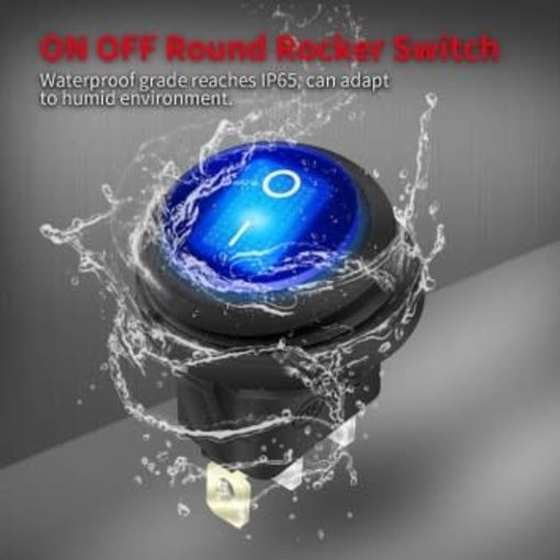 Switch Round Rocker Lighted Toggle Switch Waterproof Blue 20A