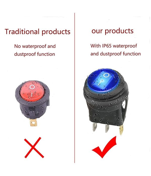 Switch Round Rocker Lighted Toggle Switch Waterproof Blue 20A