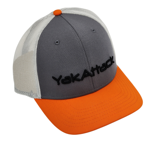 "YakAttack" Logo Trucker Hat Orange/Grey